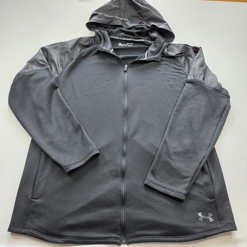 Under Armour Jacket Mens XL Loose Black Swacket Hooded Full Zip Casual Coldgear